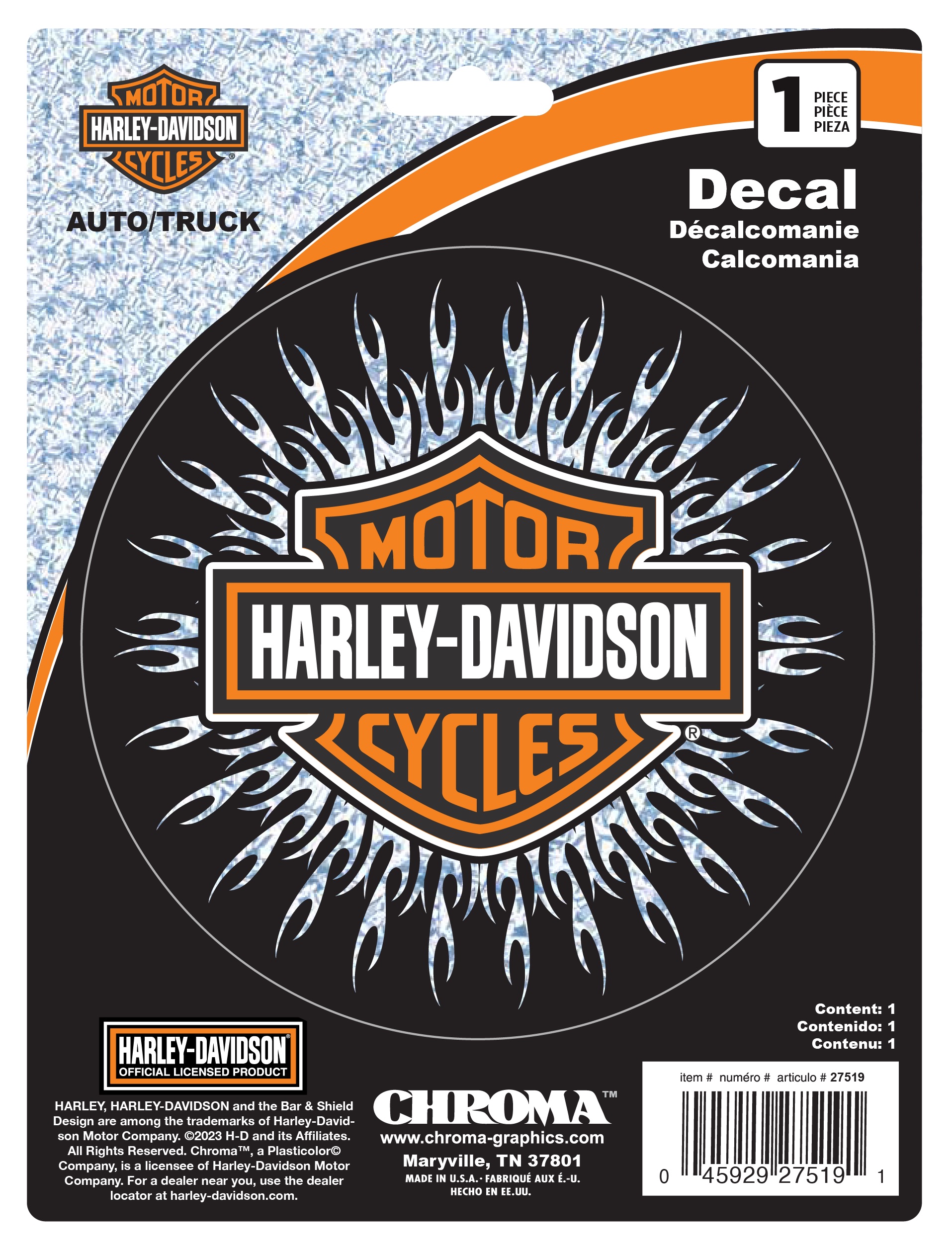 Chroma - Bar & Shield w/Flameburst 15x20 Holographic Decal