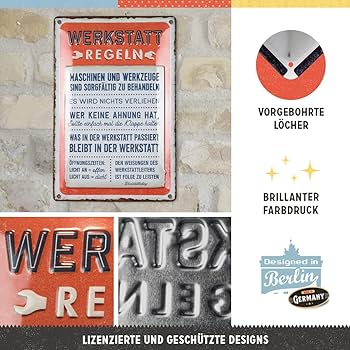 Nostalgic - Werkstattregeln - tin sign 20x30
