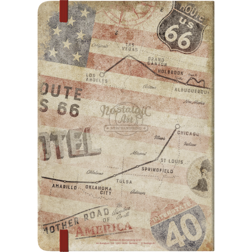 Nostalgic - Route 66 Bike Map - Notebook A5