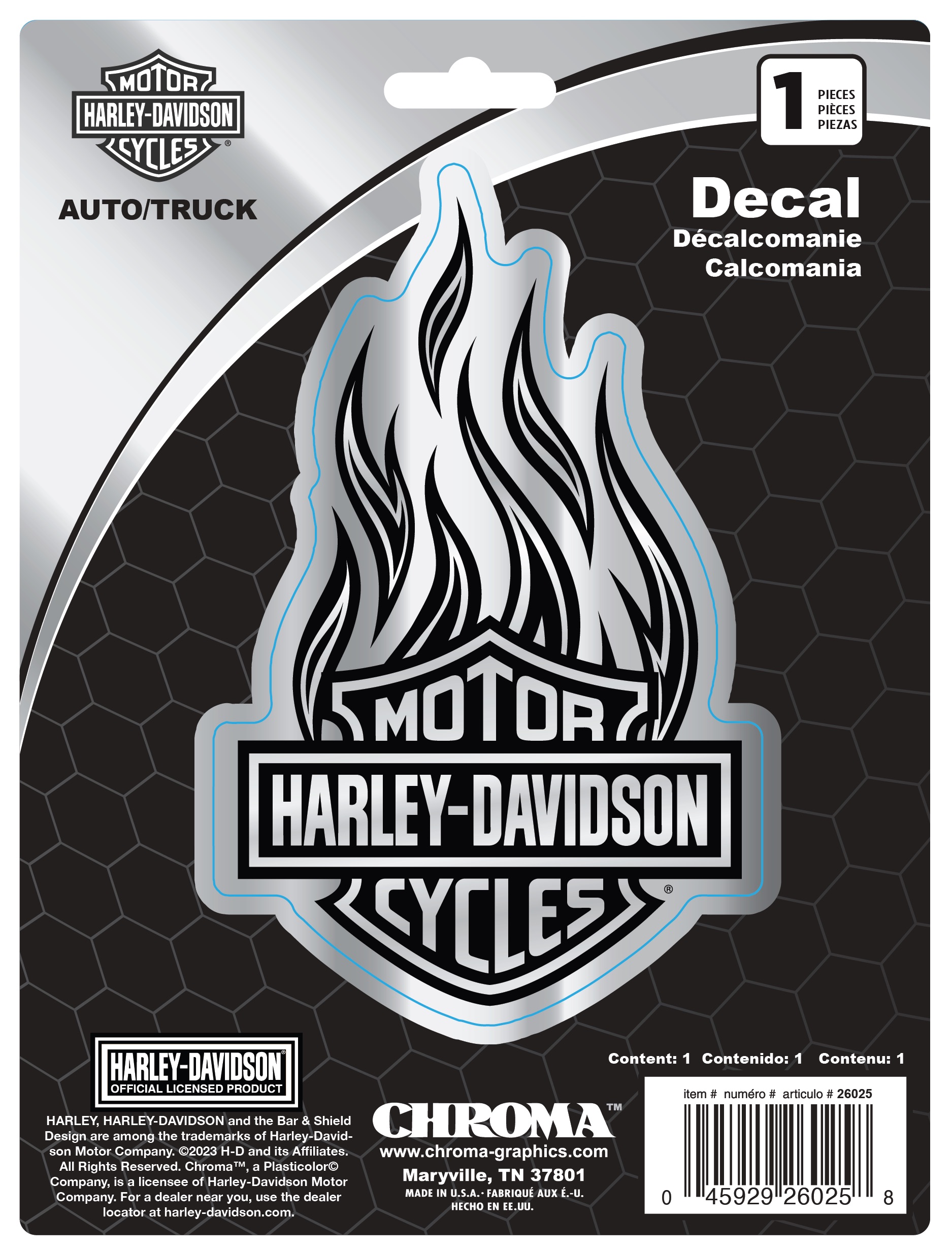 Chroma - H-D Bar & Shield w/ Flames 15x20 Chrome Decal