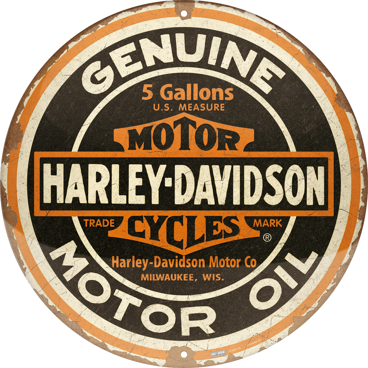Nostalgic - Harley-Davidson ROUND tin sign - Genuine Motor Oil