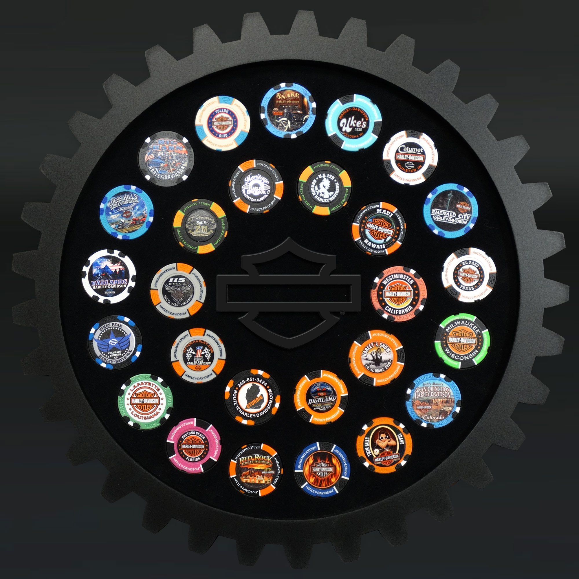 Dart World - H-D SPROCKET FRAME  (holds 26 Poker Chips)