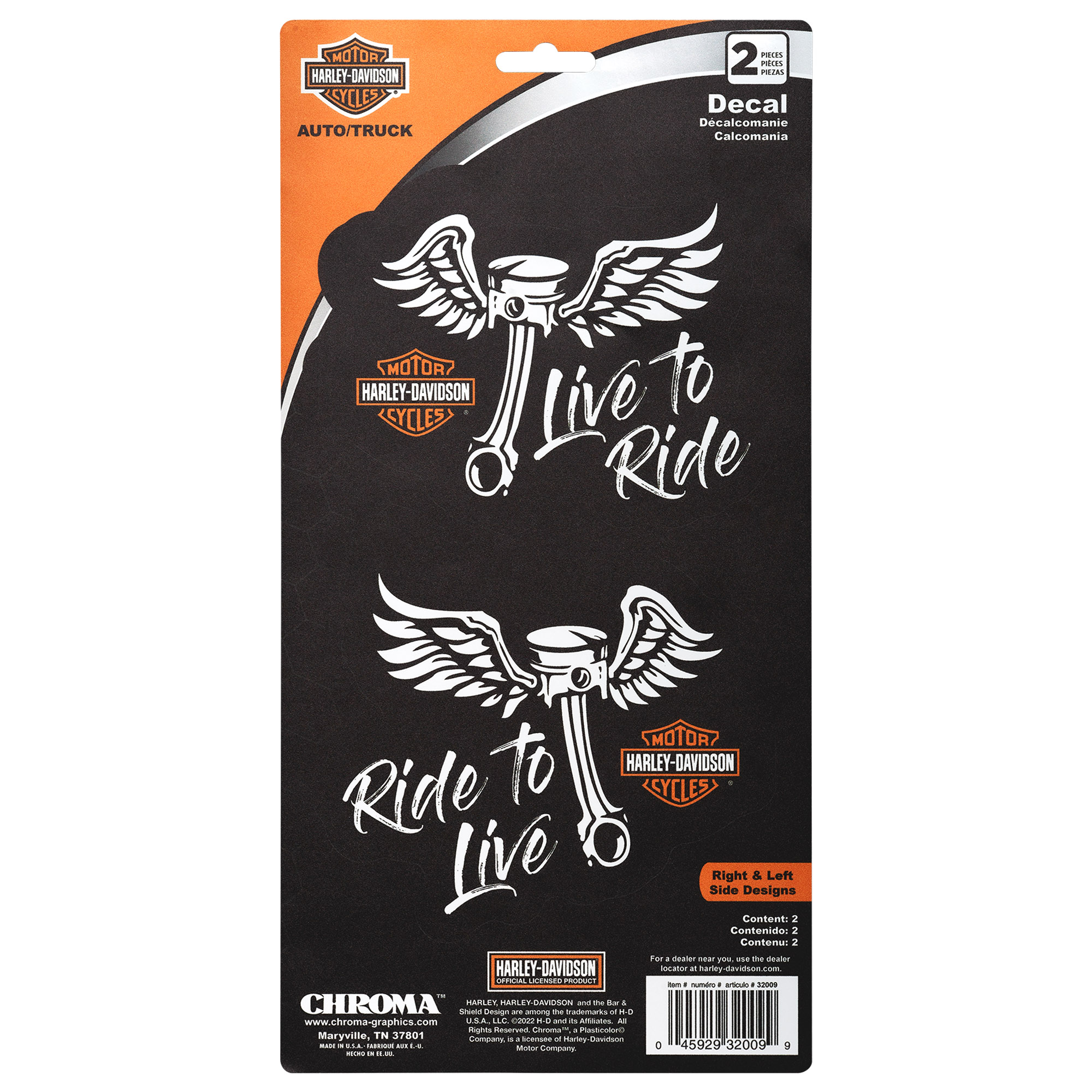Chroma - H-D Live to Ride Winged Piston 2-Piece15x30 Decal